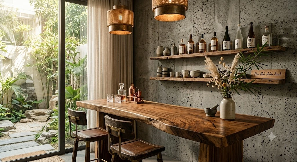  quầy bar mộc mạc mang hơi thở chữa lành
