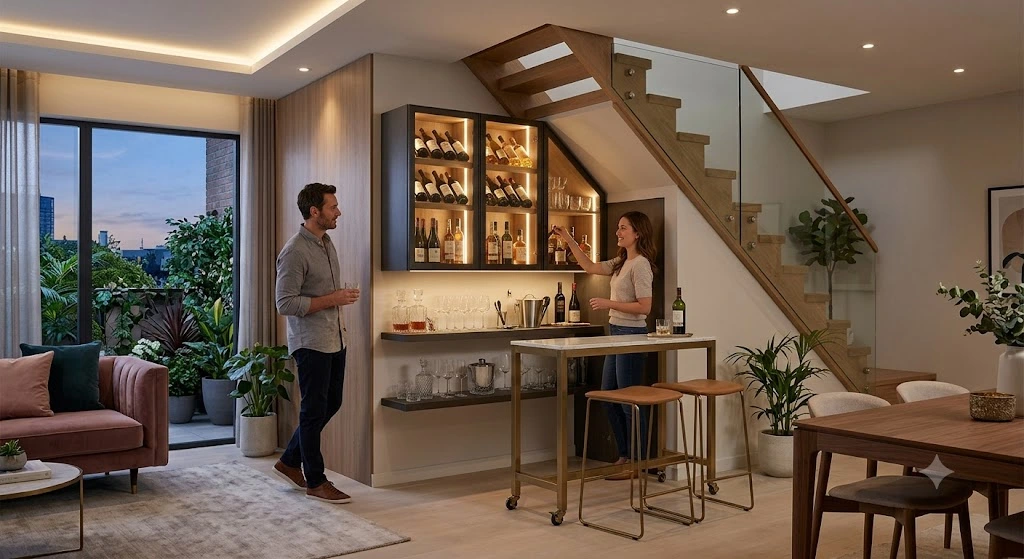 Tận dụng góc chết cầu thang làm quầy bar
