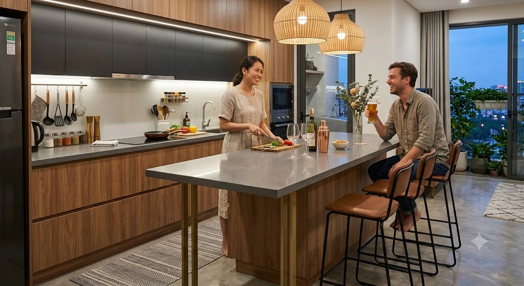 Tích hợp quầy bar vào hệ tủ bếp